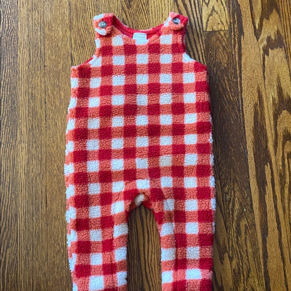 Hanna Andersson Red and White Fleece Overalls